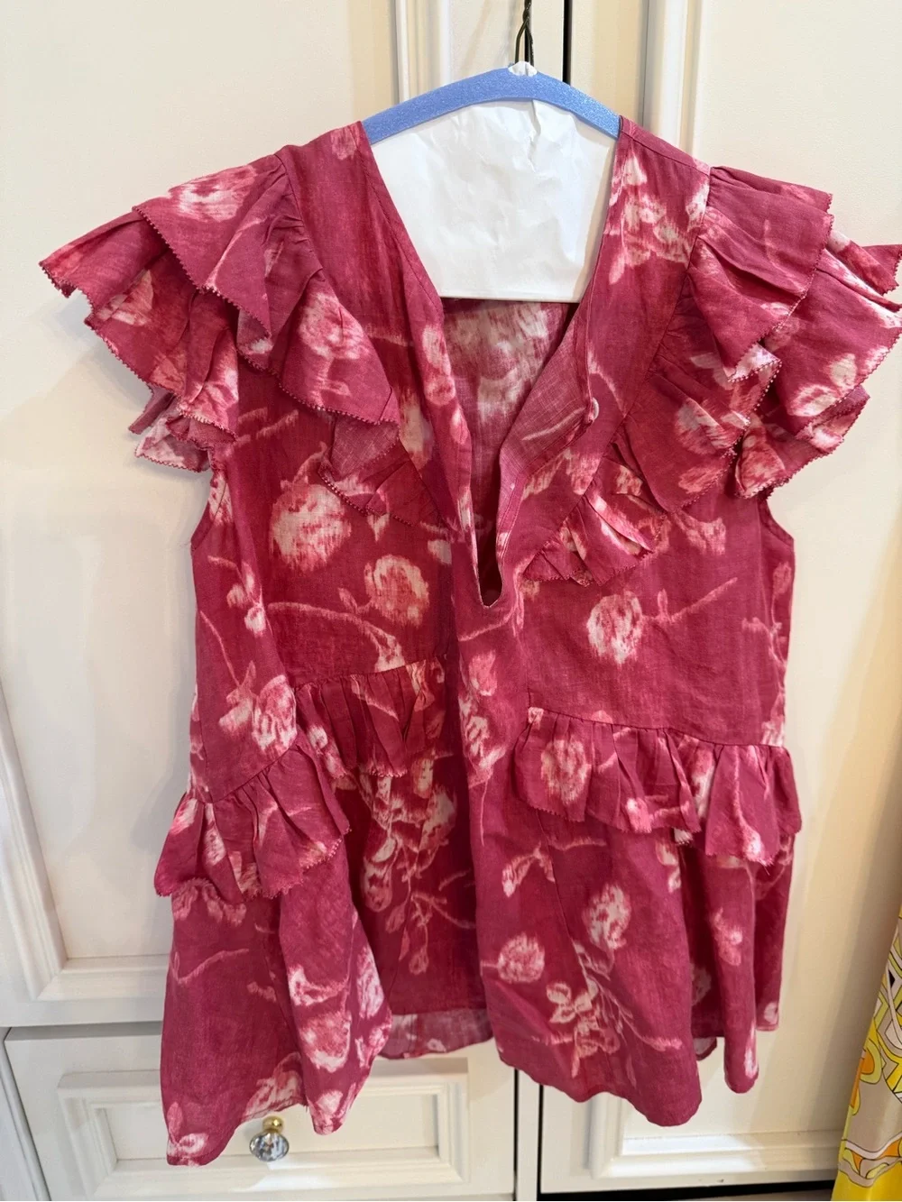 Sea New York Raspberry Floral Ruffle Keyhole Top - Picture 5 of 5